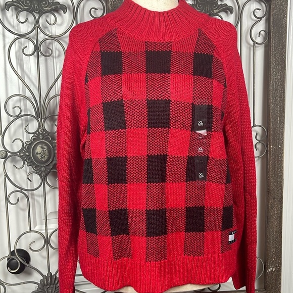 TOMMY HILFIGER
Check Raglan Sleeve Sweater Sz XL(Color Scarlet & Black) NWT - Picture 2 of 16